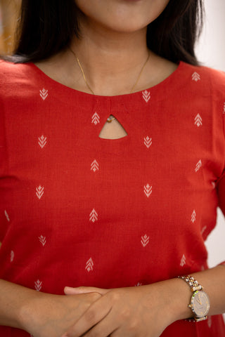 Crimson Sunset Cotton KurtaSet