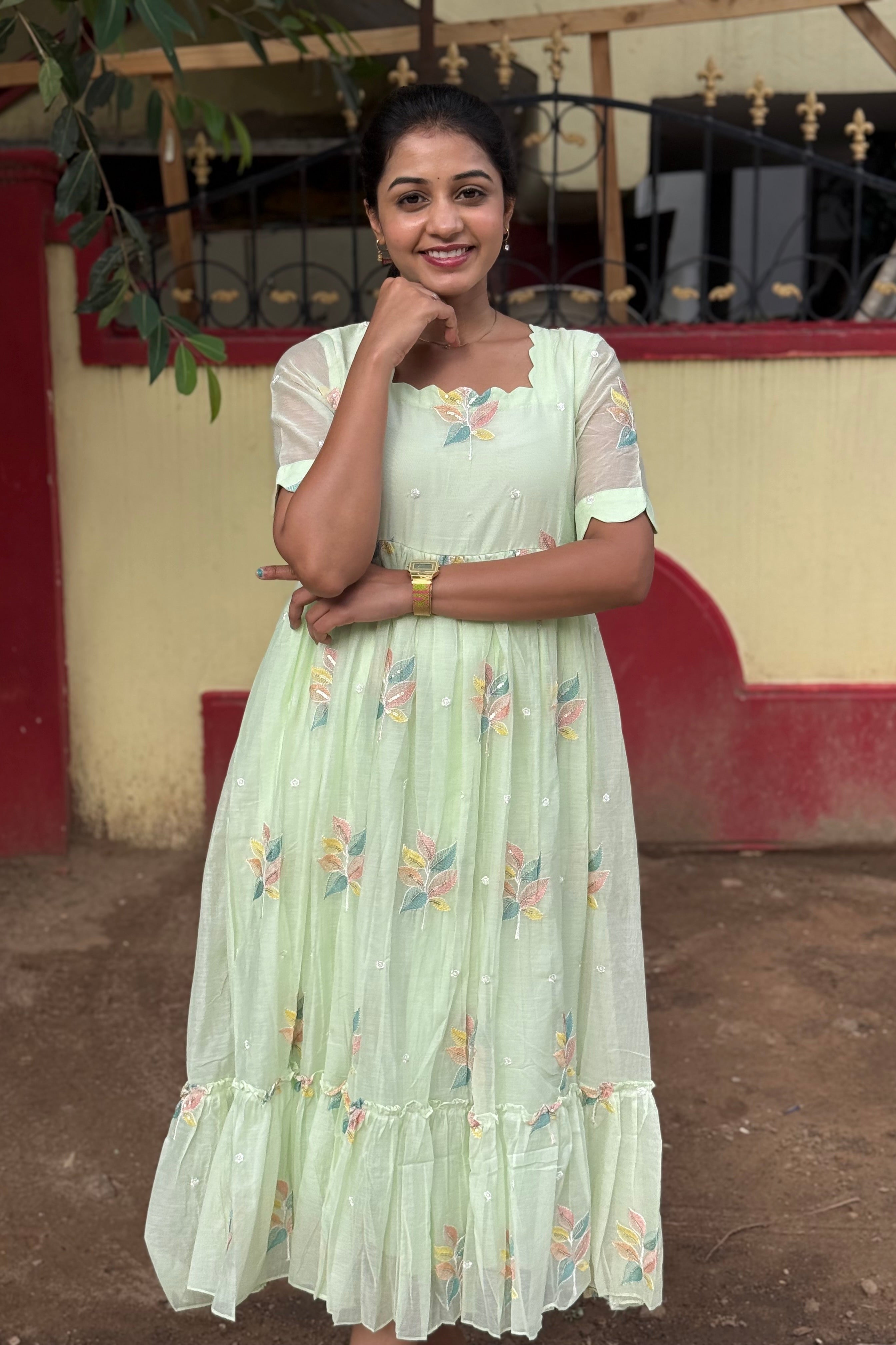 Green Mul Chanderi Maxi