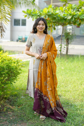 Mustard Chanderi Batik Suit