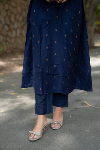 Navy Blue Chanderi Slub Coords