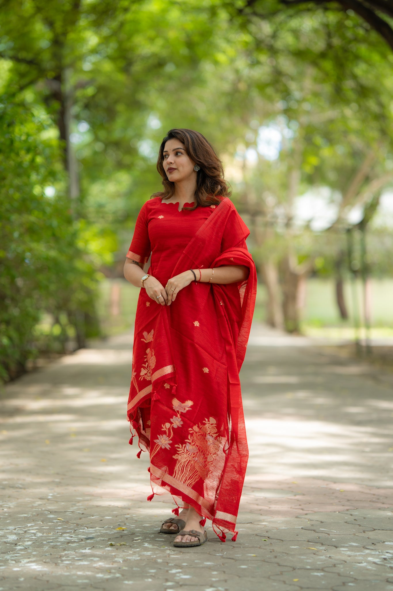 Red Jamdhani 3 Piece Suit