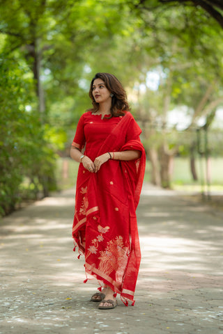 Red Jamdhani 3 Piece Suit