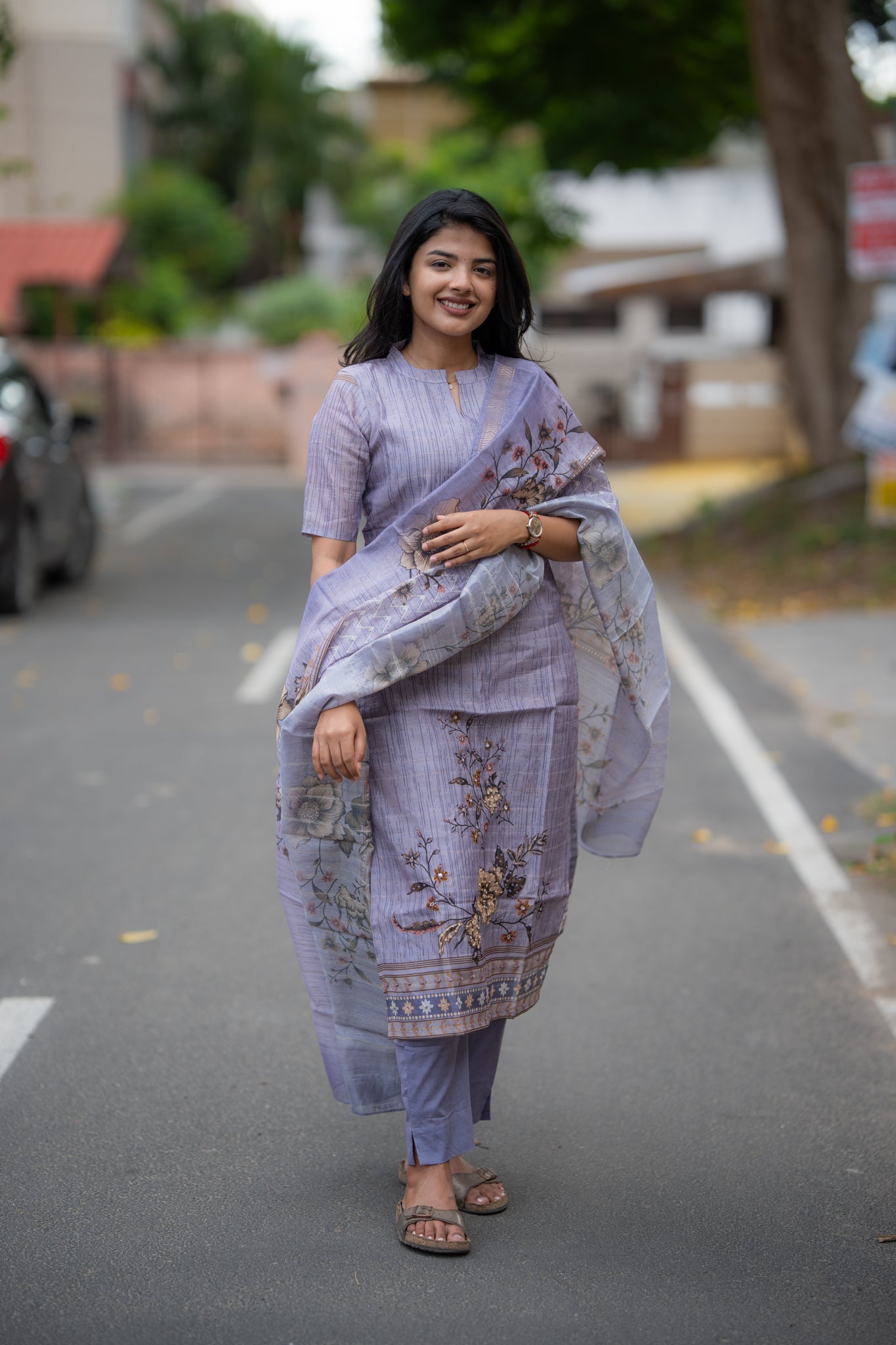 Dreamy Flora Semi Tussar 3 Piece Suit