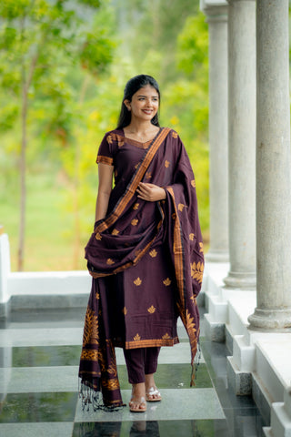 Deep plum cotton silk 3 piece suit