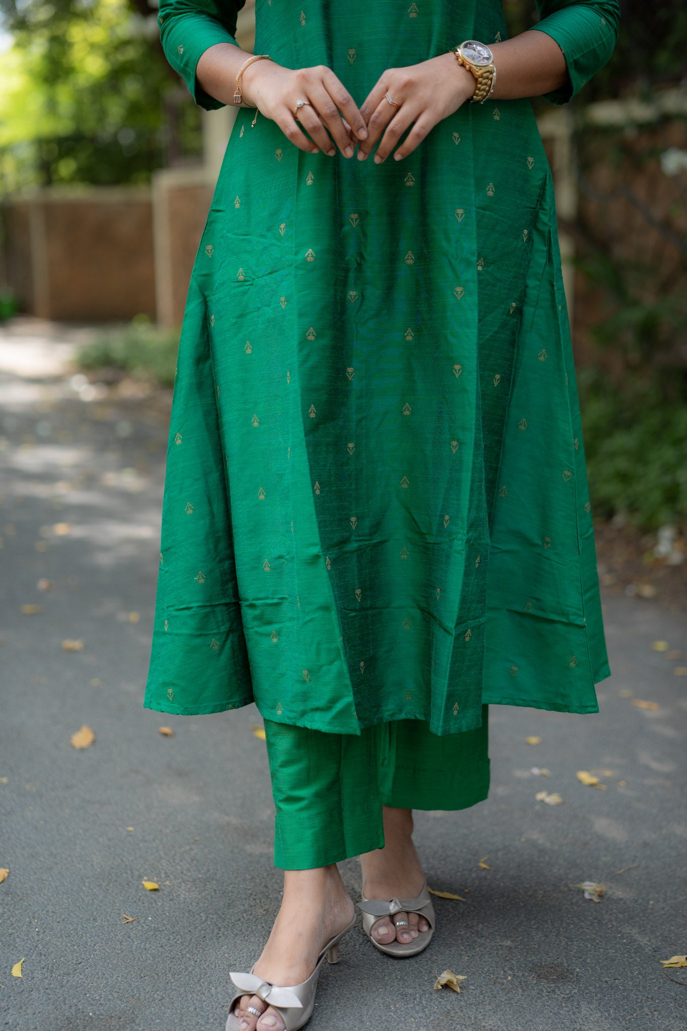 Green Chanderi slub Coords