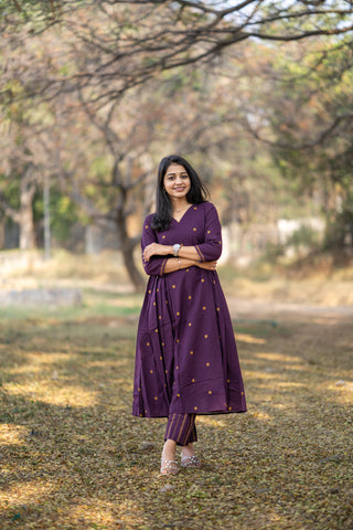 Wine Inked Aline handloom kurta set