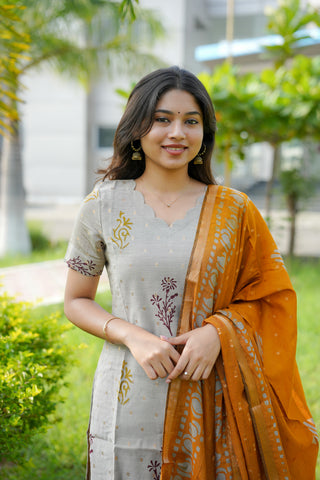 Mustard Chanderi Batik Suit