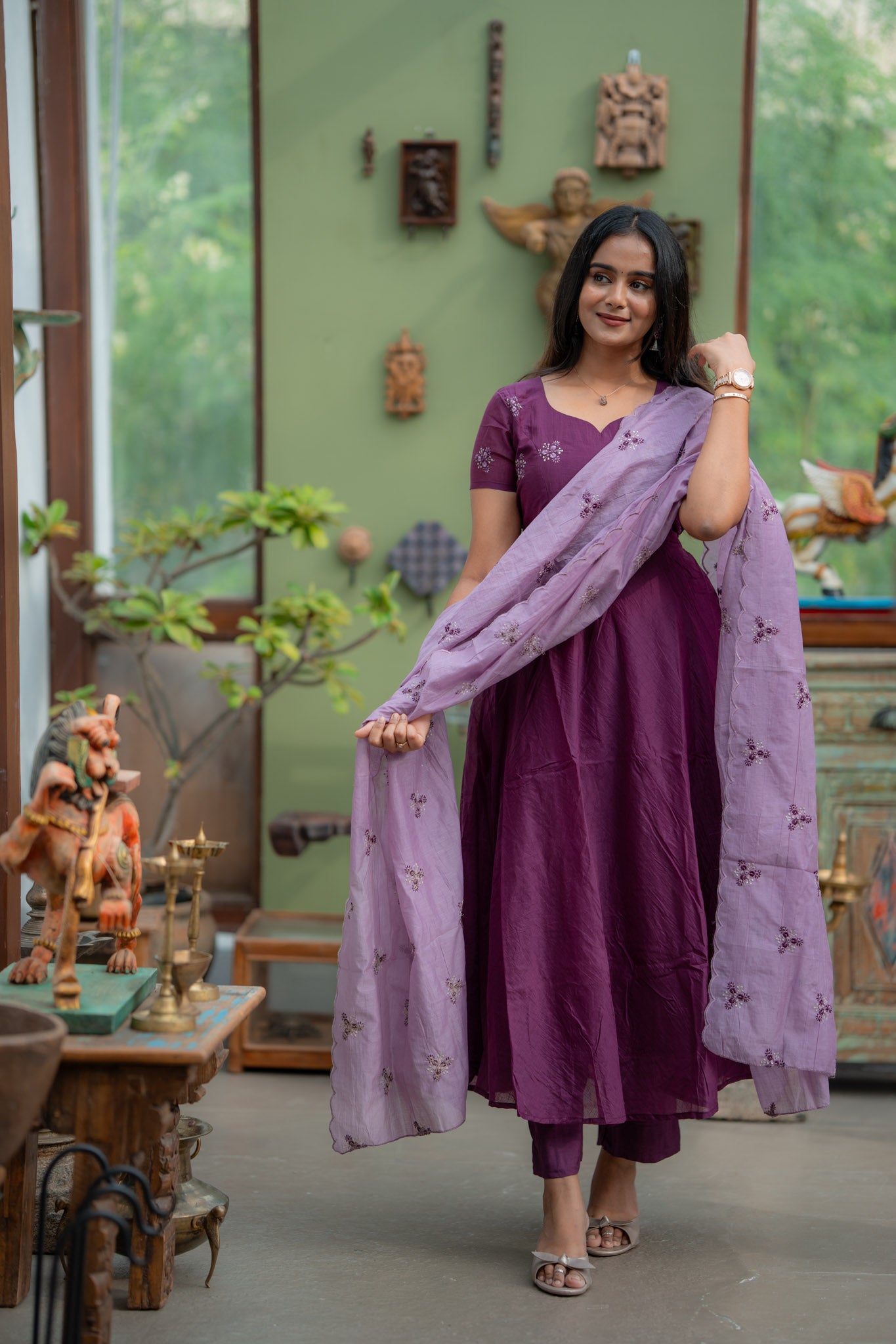 Purple Mul Chanderi Anarkali Suit