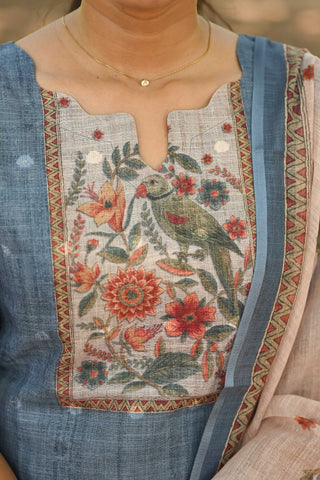 Misty Meadow Linen Kurti and Dupatta