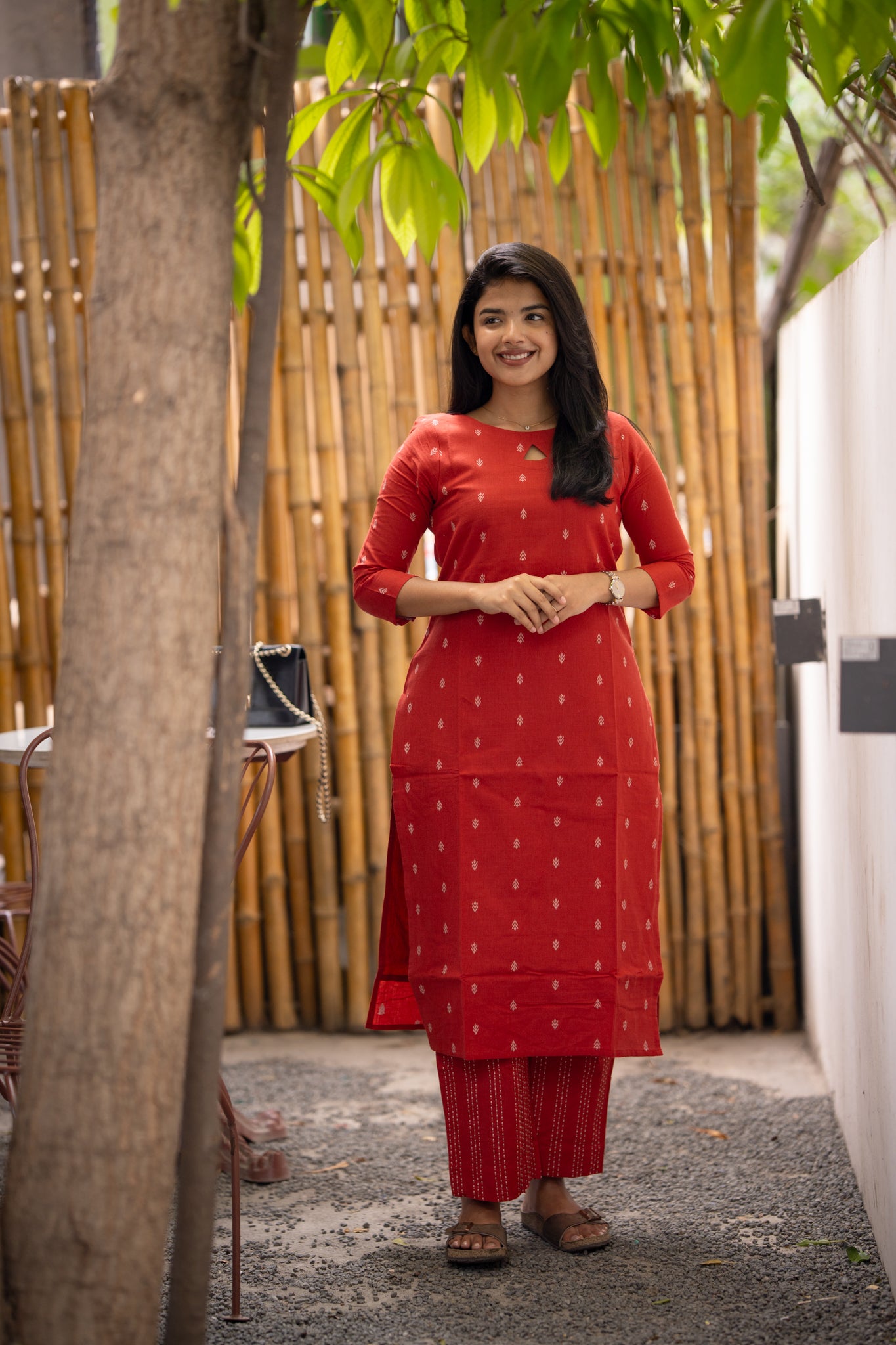 Crimson Sunset Cotton KurtaSet