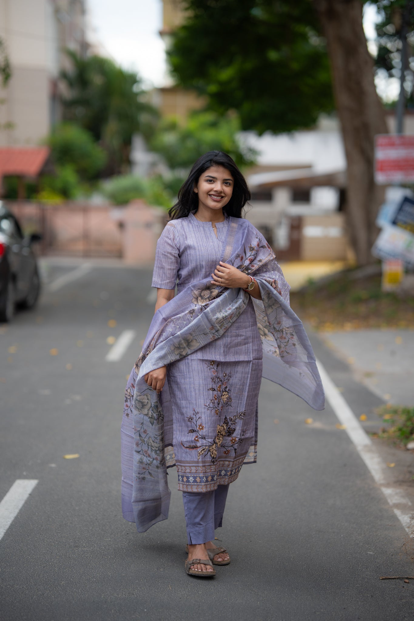 Dreamy Flora Semi Tussar 3 Piece Suit