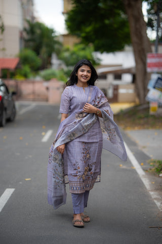 Dreamy Flora Semi Tussar 3 Piece Suit