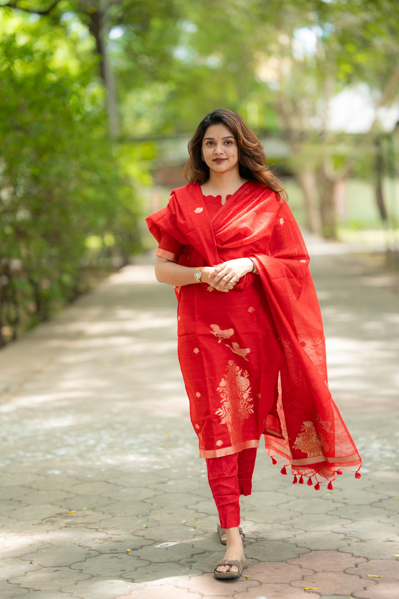 Red Jamdhani 3 Piece Suit