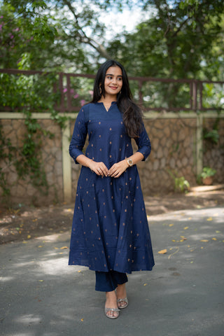 Navy Blue Chanderi Slub Coords