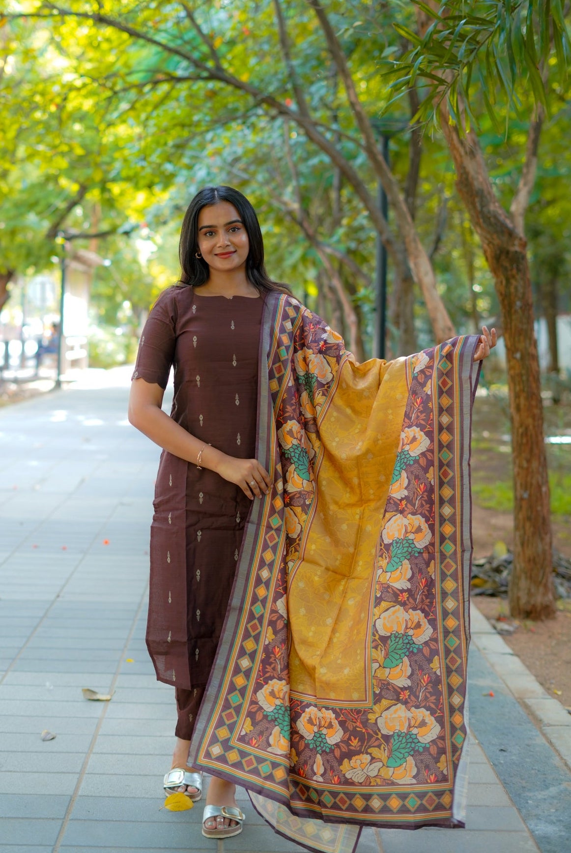 Brown raw silk 3 piece suit