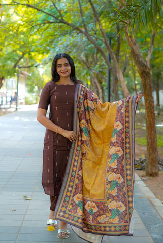 Brown raw silk 3 piece suit