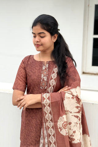 Chanderi silk katha work 3 piece suit