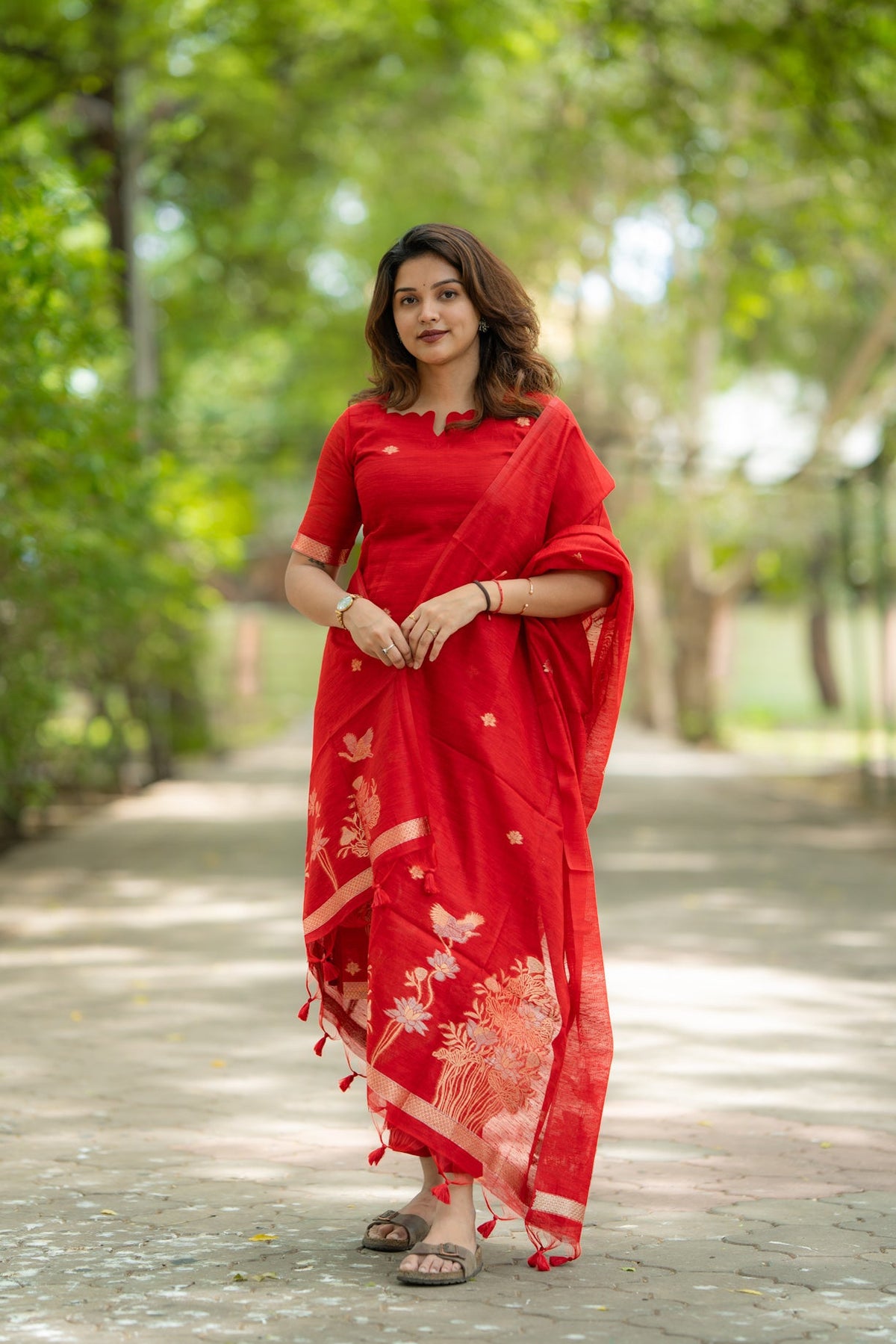 Red Jamdhani 3 Piece Suit
