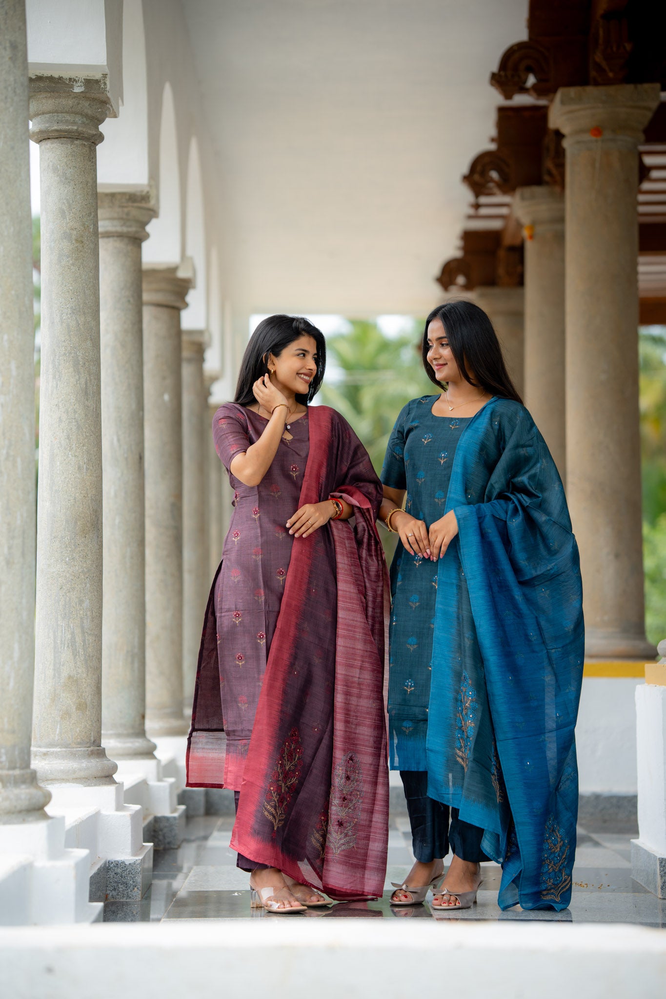 Iyal-Smoky Teal Semiraw Silk Hand Work embroidery Suit