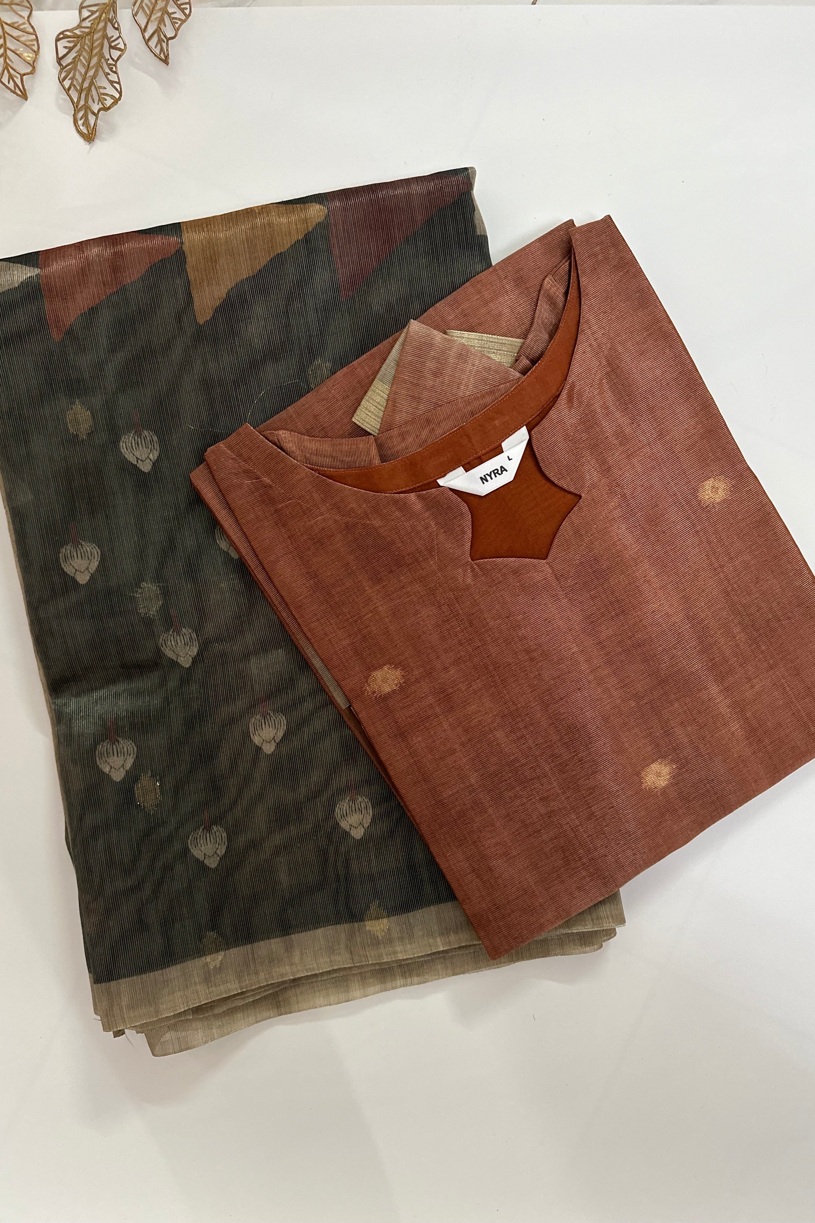 Terracotta elegance- Premium tissue silk kurti with dupatta