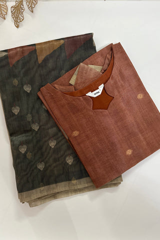 Terracotta elegance- Premium tissue silk kurti with dupatta