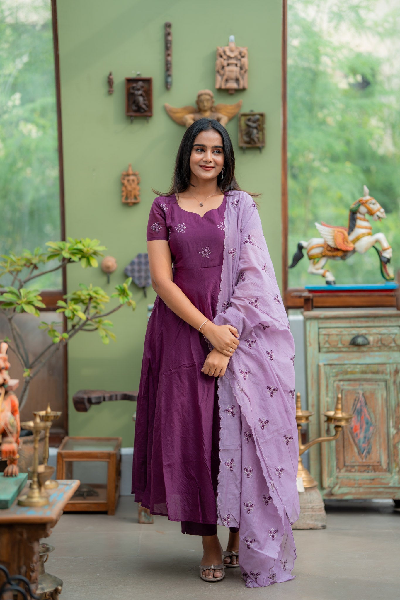 Purple Mul Chanderi Anarkali Suit