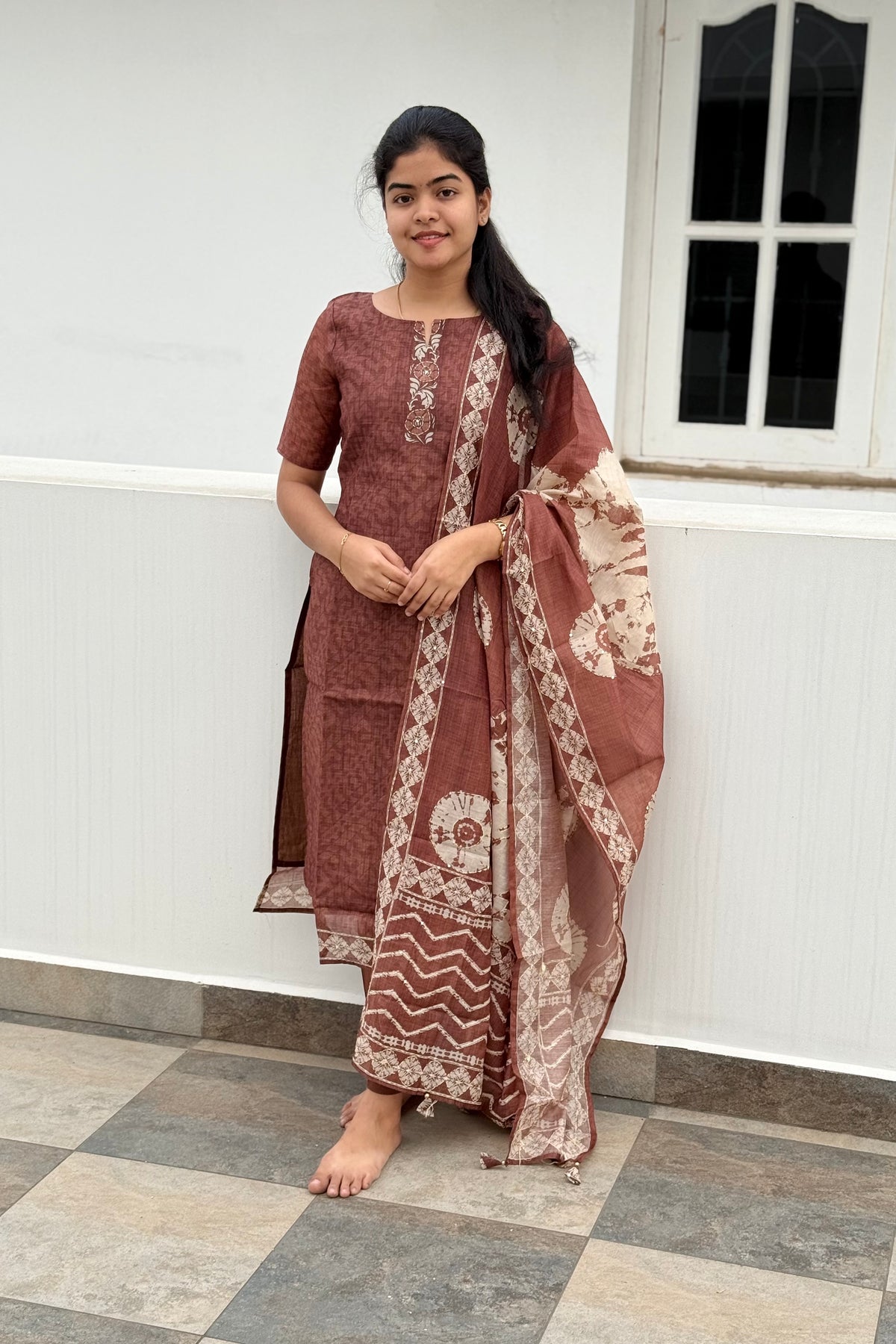 Chanderi silk katha work 3 piece suit