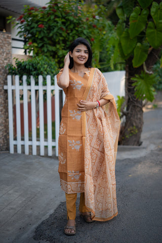 Apricot bloom Munga silk 3 Piece Suit
