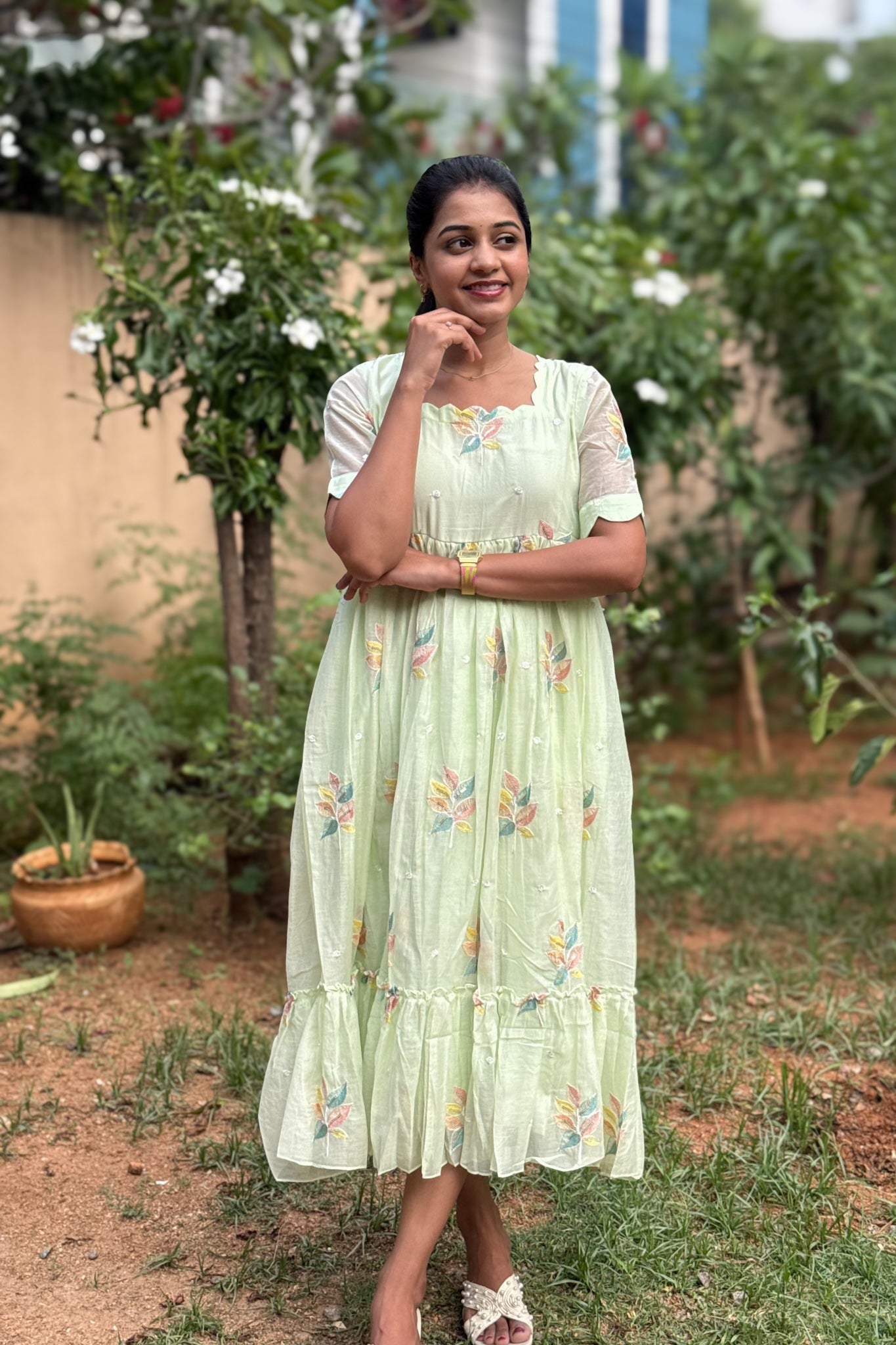 Green Mul Chanderi Maxi