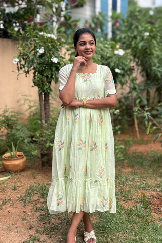 Green Mul Chanderi Maxi