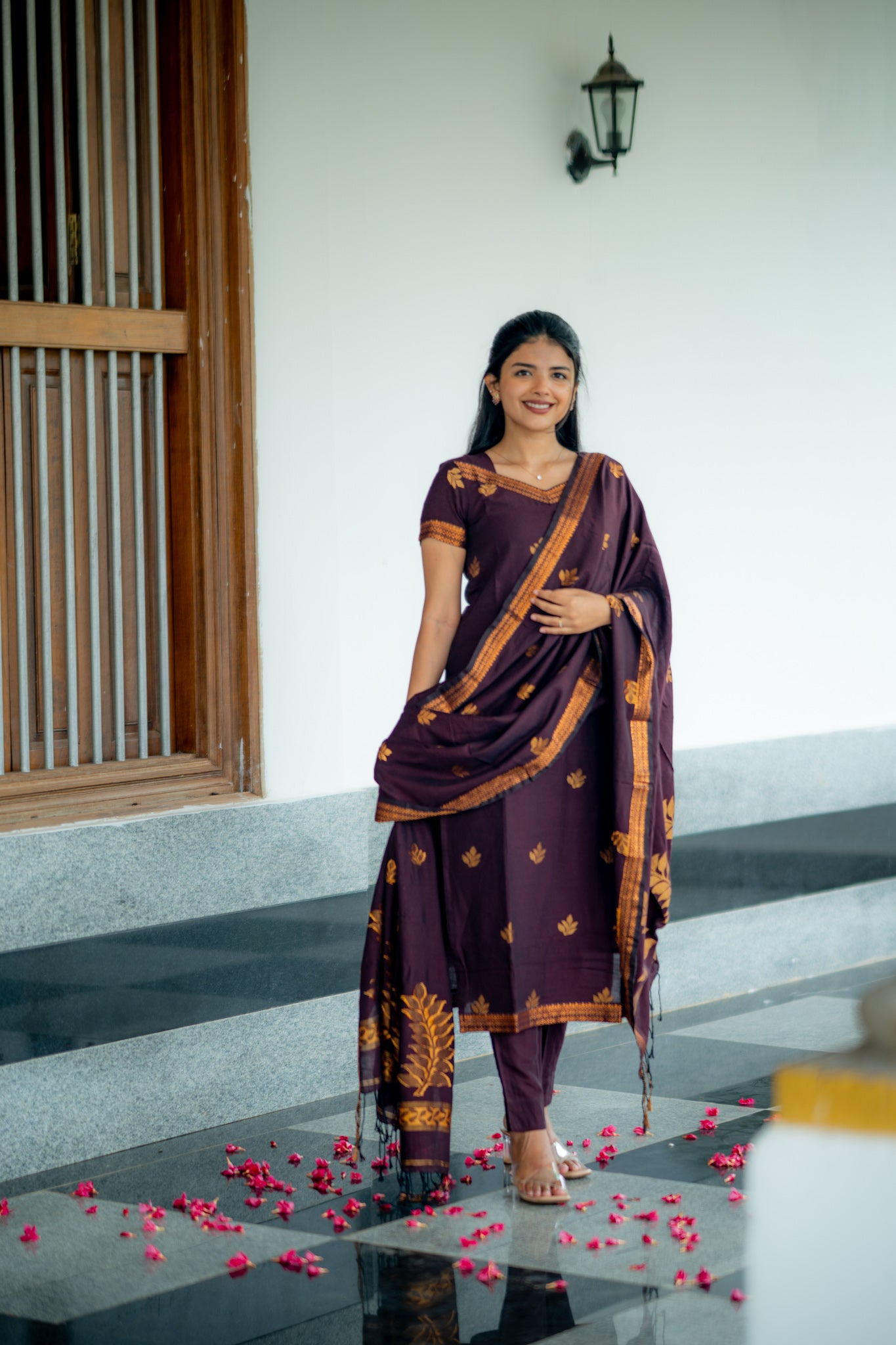 Deep plum cotton silk 3 piece suit