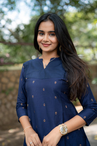 Navy Blue Chanderi Slub Coords
