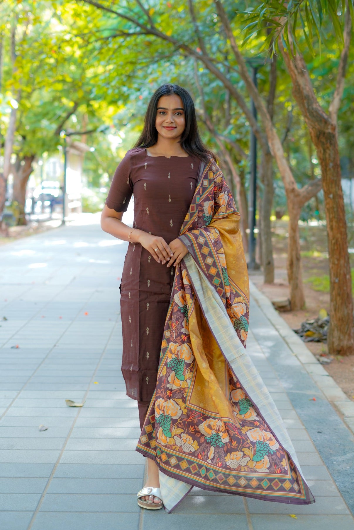Brown raw silk 3 piece suit