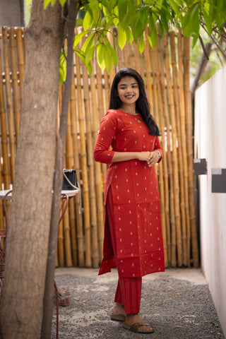 Crimson Sunset Cotton KurtaSet
