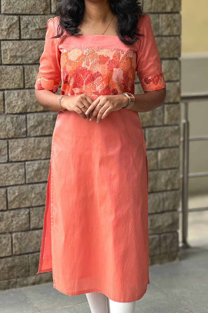 Coral Raw silk kurti