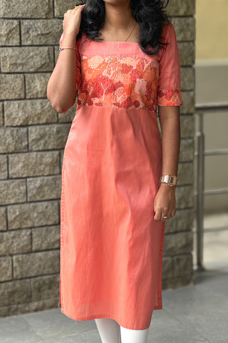 Coral Raw silk kurti