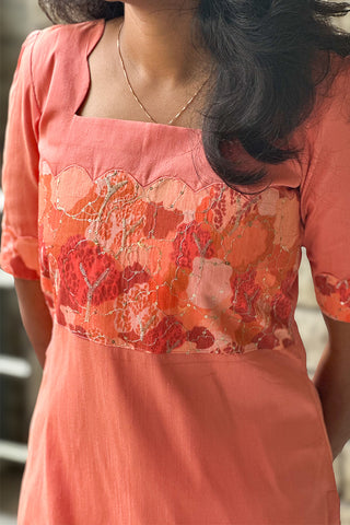 Coral Raw silk kurti