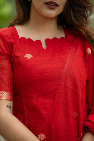 Red Jamdhani 3 Piece Suit