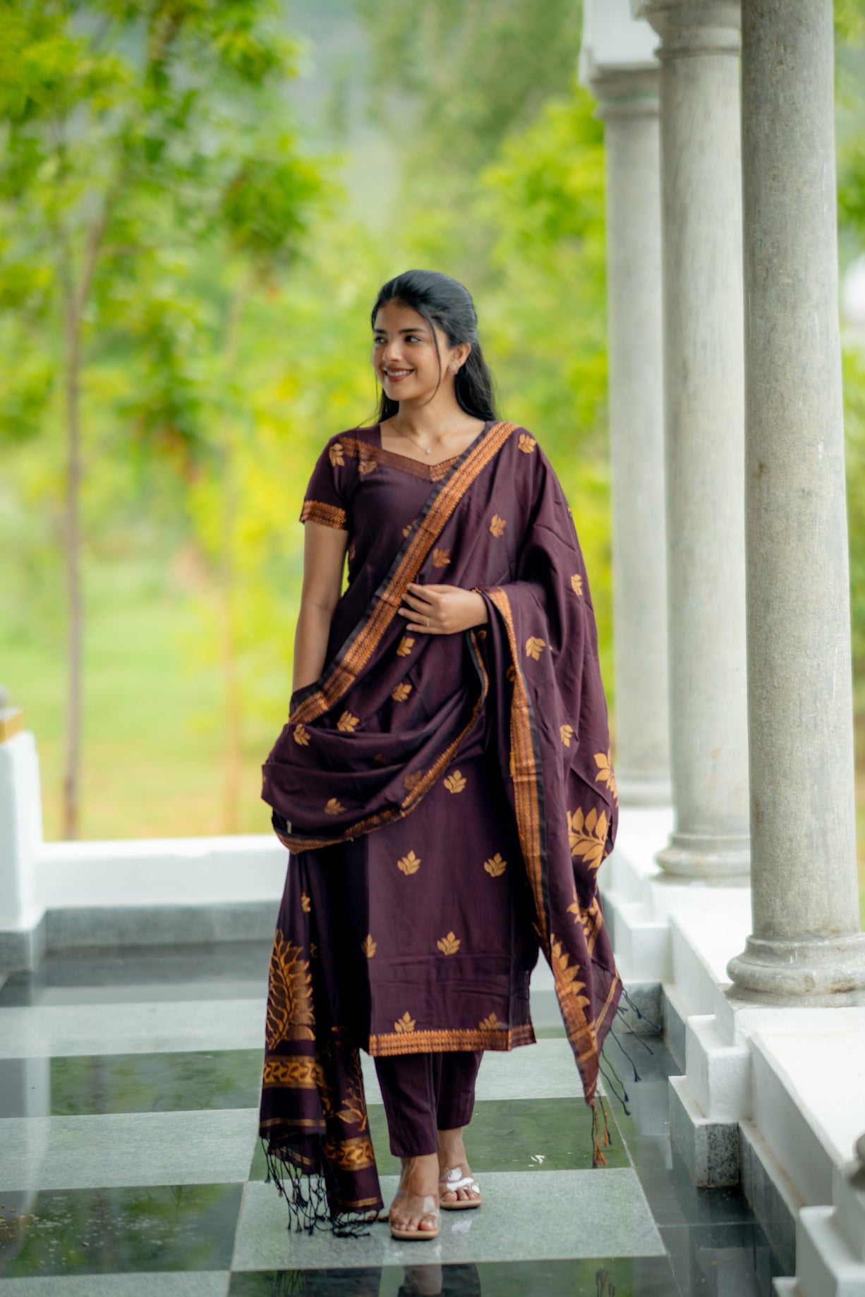 Deep plum cotton silk 3 piece suit