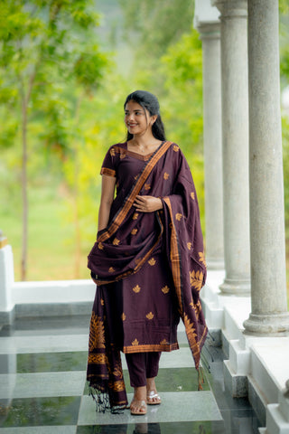 Deep plum cotton silk 3 piece suit