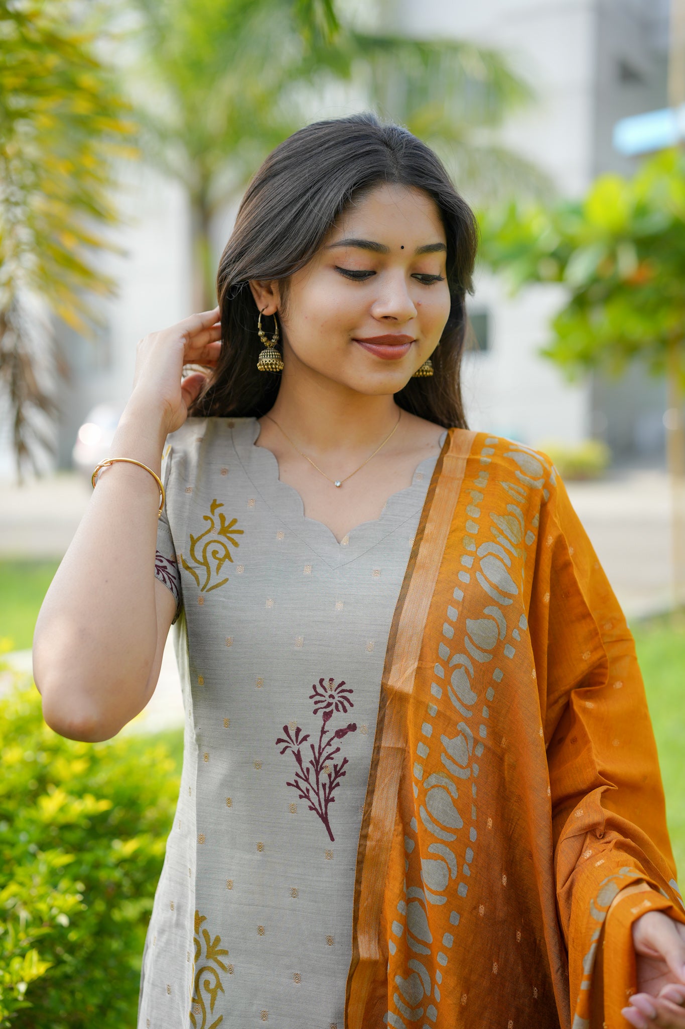 Mustard Chanderi Batik Suit