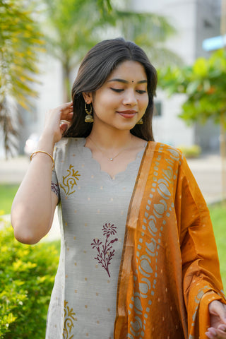 Mustard Chanderi Batik Suit