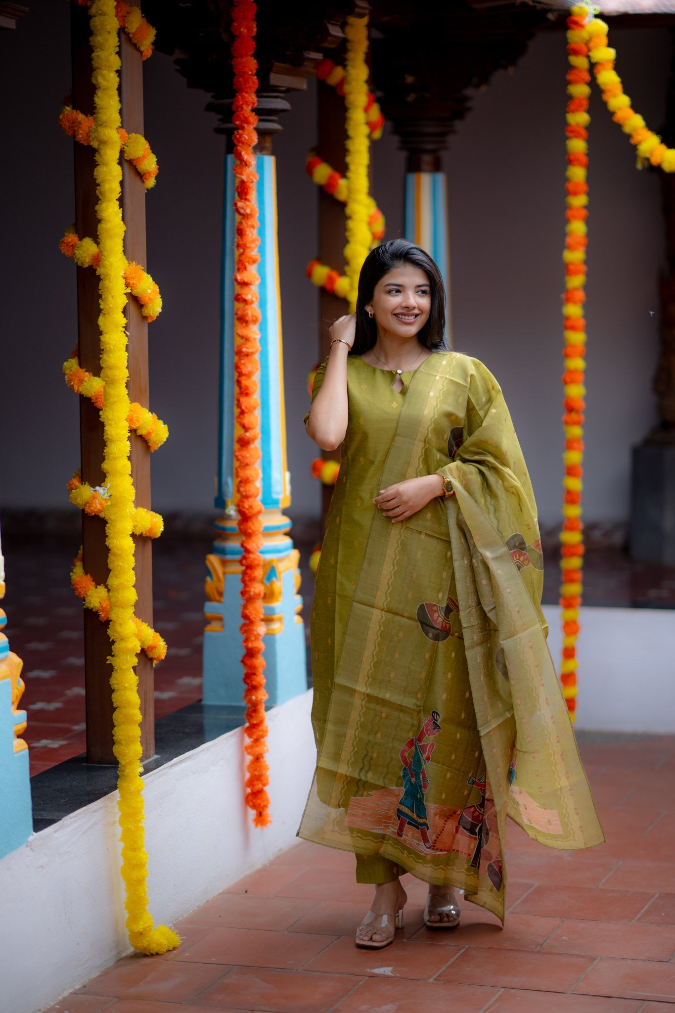 Vintage Mehandi Rawsilk Suit Set
