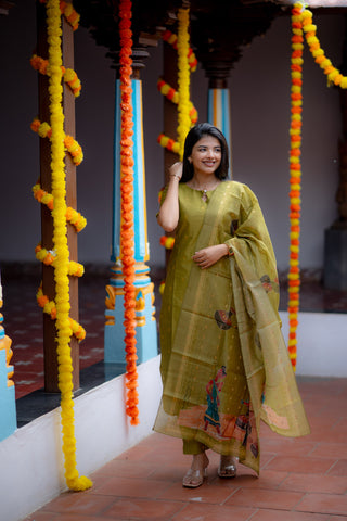 Vintage Mehandi Rawsilk Suit Set
