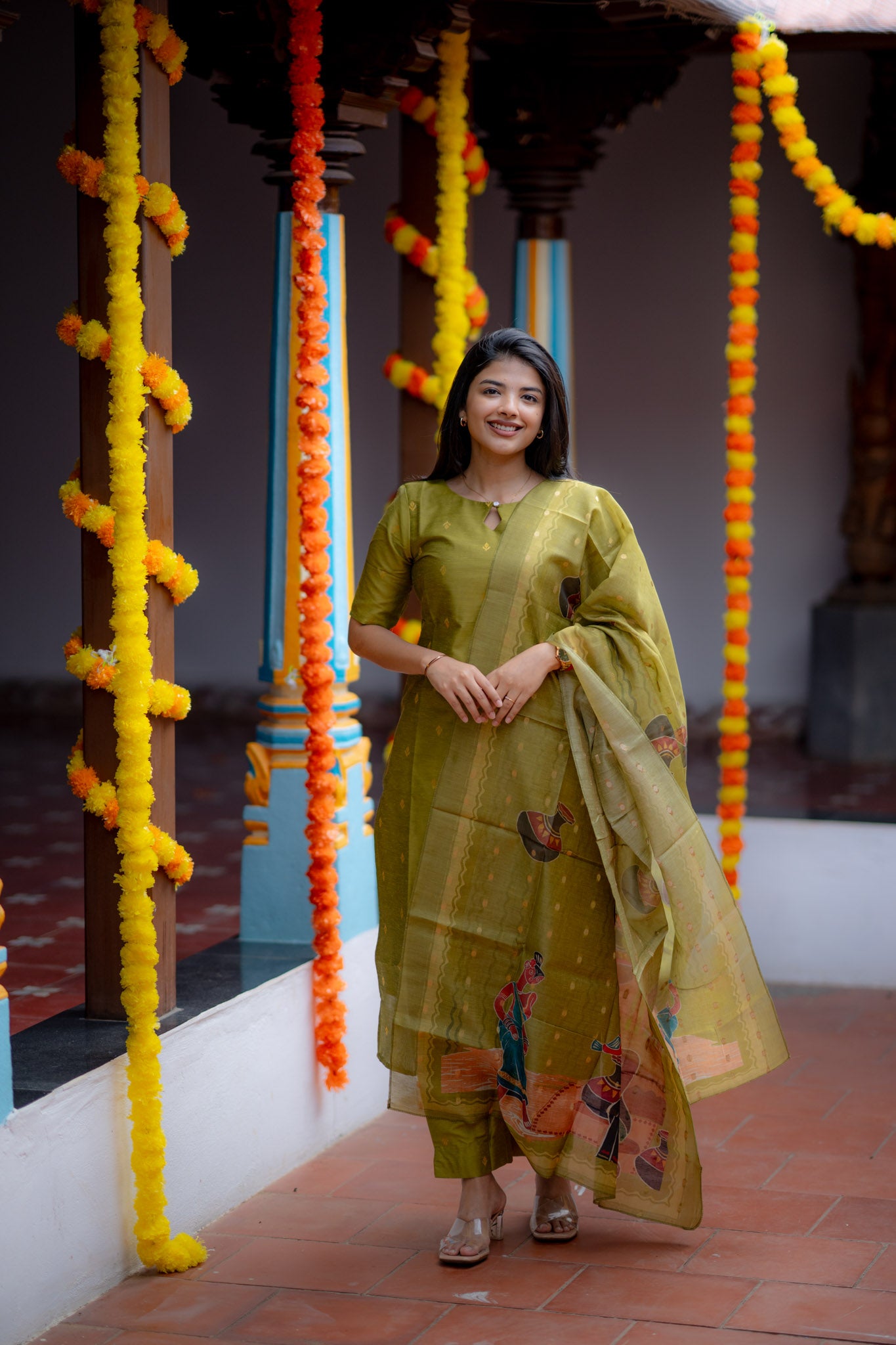 Vintage Mehandi Rawsilk Suit Set