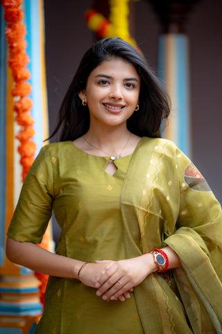 Vintage Mehandi Rawsilk Suit Set