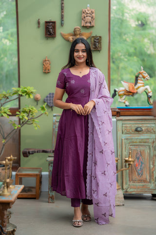 Purple Mul Chanderi Anarkali Suit