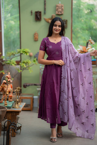 Purple Mul Chanderi Anarkali Suit