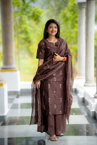 Nilaani - Cocoa Mul Chanderi Silk embroidery Suit