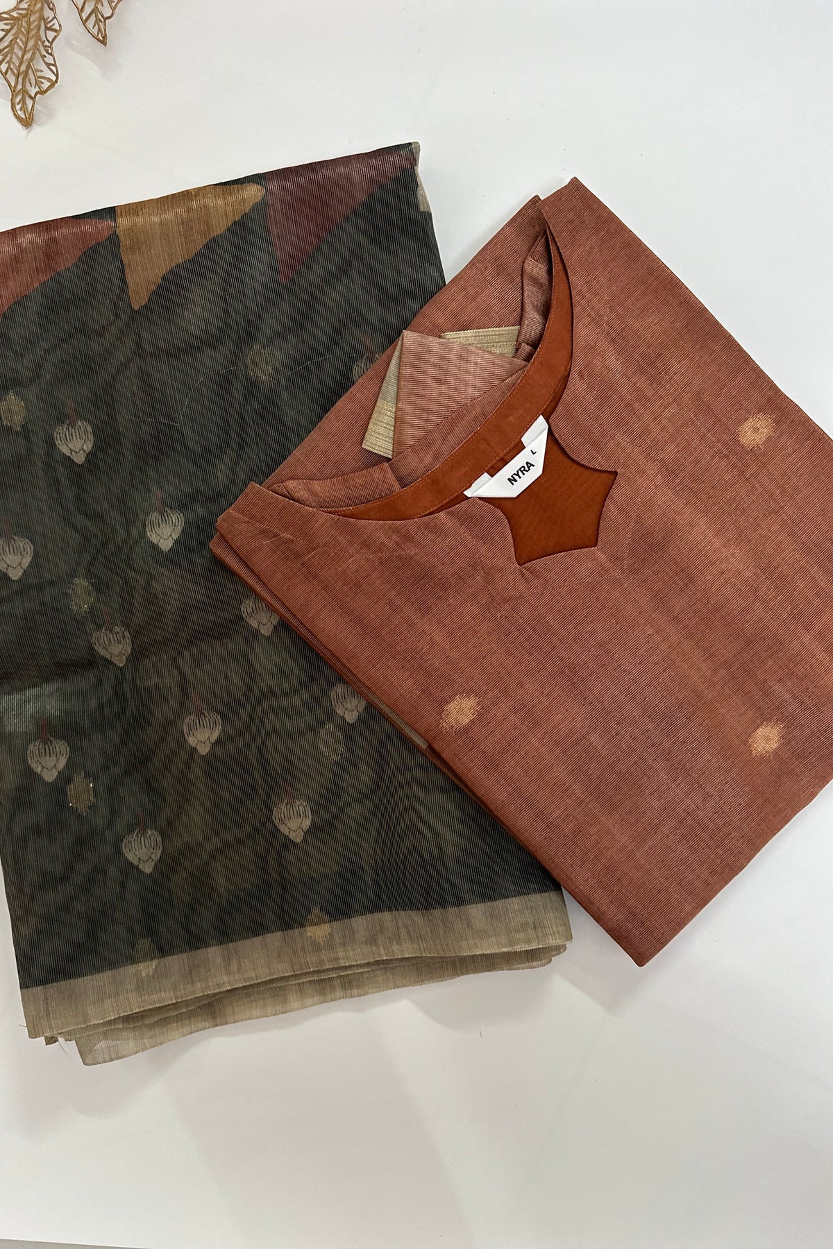 Terracotta elegance- Premium tissue silk kurti with dupatta